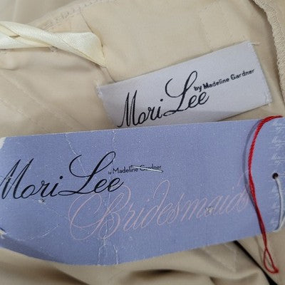 Mori Lee Cream Chiffon Satin Accents Strapless A Line Bridesmaid Short Dress 7/8