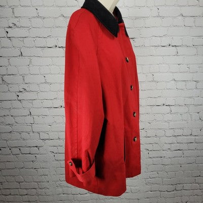 VTG Lauren Ralph Lauren Red Corduroy Collar Equestrian Print Lining Coat 1X