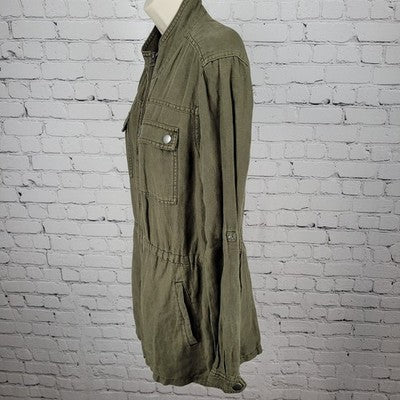 Treasure & Bond Green Linen Blend Unlined Drawstring Waist Military Jacket Small