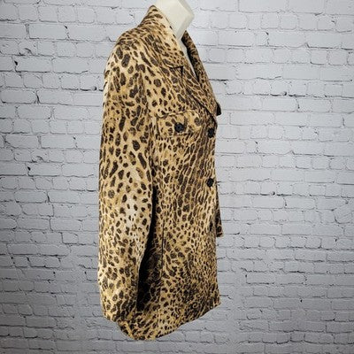 Chico's Tan Gold Leopard Buttoned Lightweight Lined Jacket 2 US 12