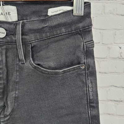 FRAME Black Le High Skinny Crop Brisbane Rips Stretch Jeans Size 24 (24x26)