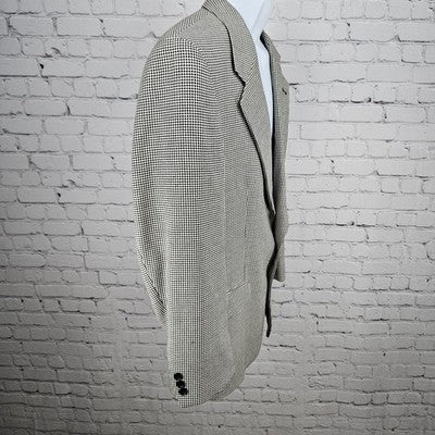 VTG Brandini Black Ivory Check 2 Button Ventless Notch Blazer Sport Coat 40