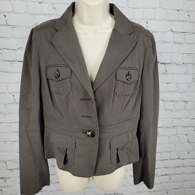 Ann Taylor Brown Cotton Blend Stretch Buttoned Collared Unlined Jacket Size 6
