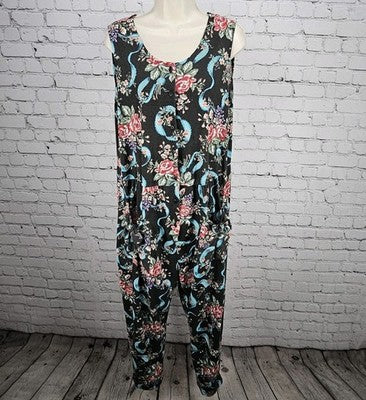 VTG Mainberry Inc Los Angeles Multicolor Floral Sleeveless Tapered Jumpsuit US L