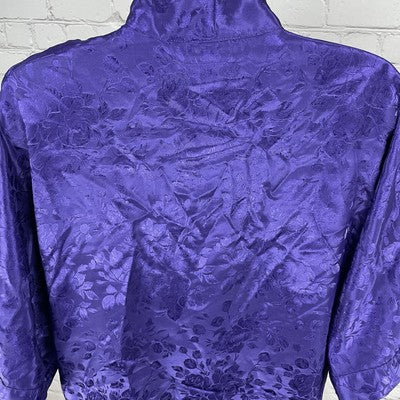 Frederick’s Of Hollywood Purple Roses Satin Short Sleeve Robe Size Medium M