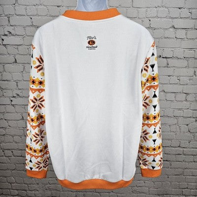 Tito's Vodka White Orange Pixel Print Embroidered Logo Pullover Sweatshirt XL