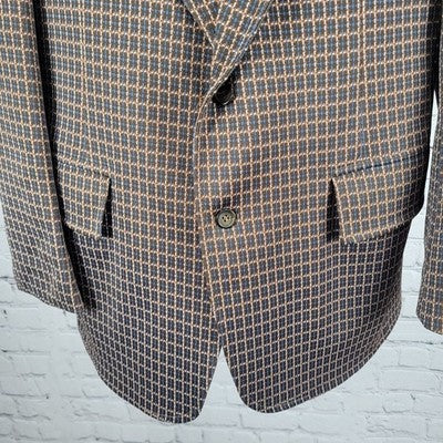 VTG USI Brown Blue 2 Button Double Vented Notch Blazer Retro Sport Coat USA 40