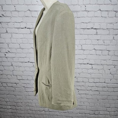 VTG Jones New York Green Beige 1 Button Collarless Padded Suit Jacket USA 16