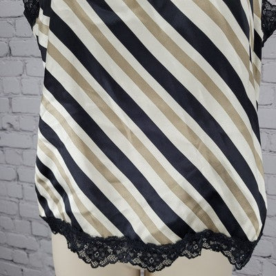 Classiques Entier Beige & Black 100% Silk Lace Zipped Camisole Top Size Small S
