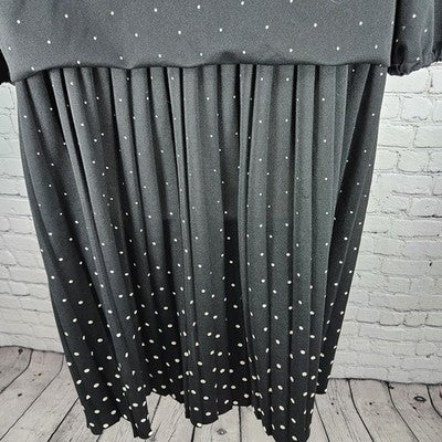 Jenny Black Polka Dot Puff 3/4 Sleeve Unlined Stretch Blouson Midi Dress USA 3X