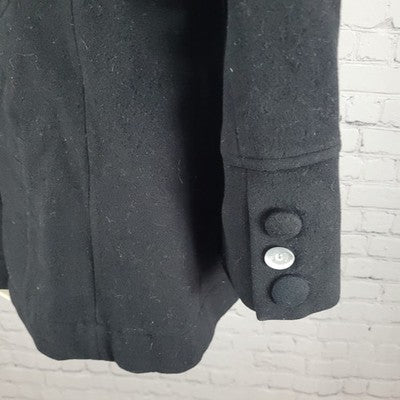 Larry Levine Black Wool & Cashmere Rex Rabbit Fur Collar Pea Coat Size Small S