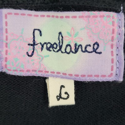Freelance Black 100% Cotton Floral Embroidery Open Shawl Cardigan Size Large L