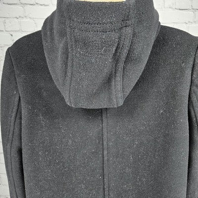 Ann Taylor Black Wool Blend Hooded Full Zip Cargo Pockets Utility Coat 4