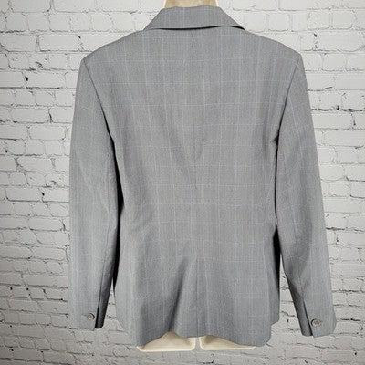 Ann Taylor Grey Check 1 Button Notch Lined Stretch Blazer Suit Jacket USA 10