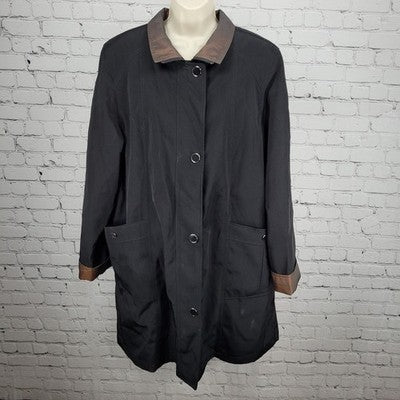 Gallery Black Brown Full Zip Snap Lightweight Lined Rain Coat Jacket Size XL