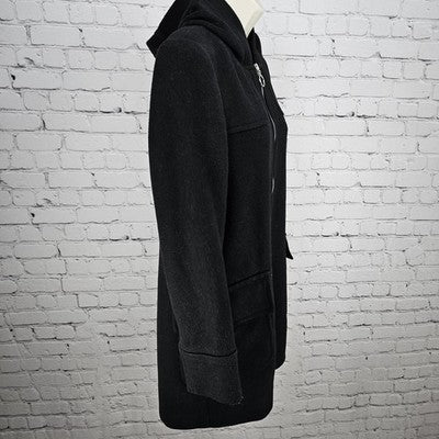 Ann Taylor Black Wool Blend Hooded Full Zip Cargo Pockets Utility Coat 4