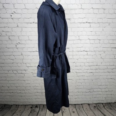 VTG F.S.L Collection Navy Belted Hood Removable Bodywarmer Liner Trench Coat 8P