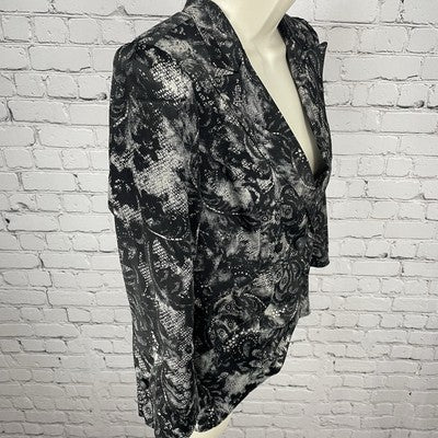 Bellatrix Black Lace Printed Lightweight Stretch Blazer Jacket Small S *buttons