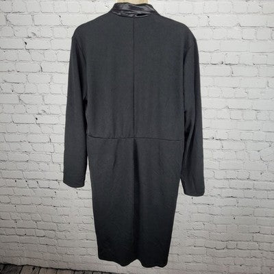Club L London Black Notch Lapel V Neck Long Sleeve Stretch Shift Midi Dress 22