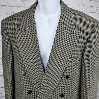 Albert Nipon Brown Black 100% Wool Double Breasted Peak Blazer Sport Coat 42R