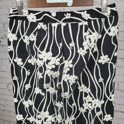 Talbots Black & White Floral Stretch Mid Rise Pants USA Made Size 8 (28x26)