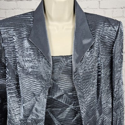 VTG Alex Evenings Blue Sheen 2 Piece Set Long Dress Jacket Outfit USA Medium M