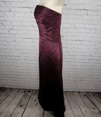 Bill Levkoff Purple Satin Strapless Pleated Back Zip Buttoned Lined Dress 6