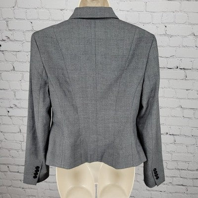 Ann Taylor Grey Glen Check Buttoned Notch Blazer Suit Jacket Size 6