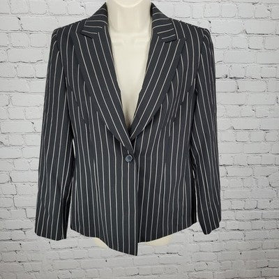 Austin Reed Black Striped 100% Worsted Wool Peak Blazer Jacket USA Petite 4P