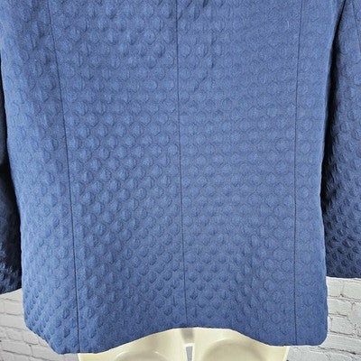 Talbots Navy Textured Collared Buttoned 3/4 Sleeve Lined Cropped Jacket 14