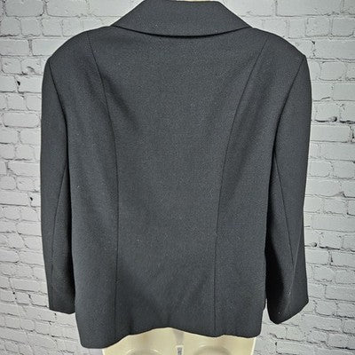 VTG Hucke Black Wool Blend European 2 Button Peak Blazer Suit Jacket 44 US L/XL
