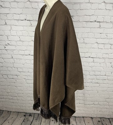 C.O.C. Brown Soft Fleece Cozy Open Wrap Tasseled Boxy Oversized Poncho Cape O/S
