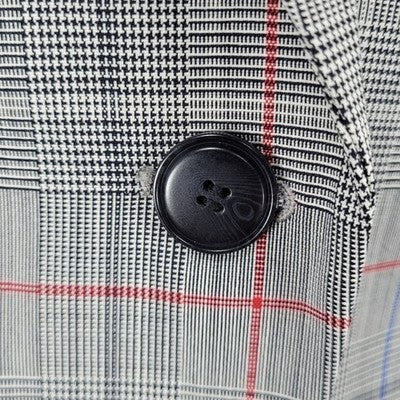 Lewit Grey Wool Stretch Glen Check 1 Button Vented Notch Blazer Suit Jacket 8