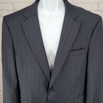Jos A Bank Dark Navy Pinstriped 100% Wool Travelers Blazer Sport Coat Size 42R