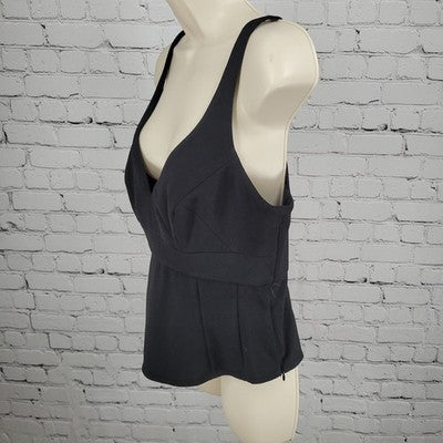 Tome Black Strappy Lightly Padded Plunge V Neck Side Zip Tank Top Size 6