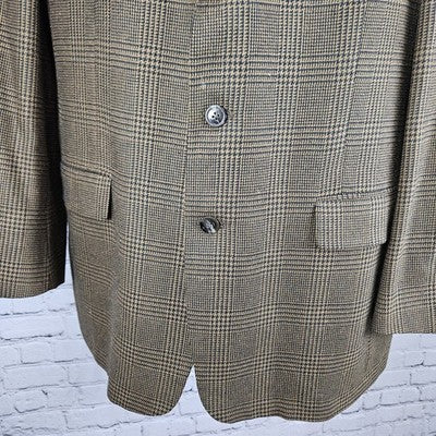 Hart Schaffner Marx Brown Black 100% Wool 3 Button Blazer Sport Coat USA 43R
