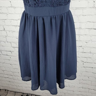 Lulus Navy Navy Blue Floral Crochet Lace Halter Lined A-Line Short Dress XS