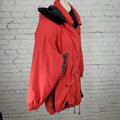 VTG Skiing Passport Retro Red Insulated Hooded Zip Pockets Jacket Size Medium M