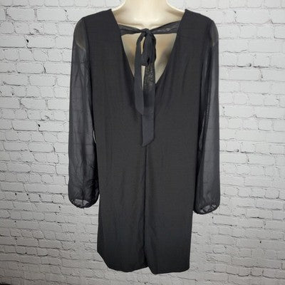NWT Emma & Michele Black Sheer Long Sleeve Tie Back Stretch Dress Small S