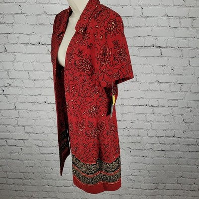 NWT Studio 1 Deep Red Floral Shoulder Pad Open Layering Tunic Top Size 12P