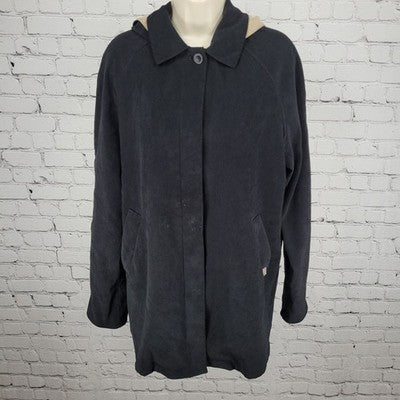 London Fog Black Microfiber Stretch Buttoned Hooded Warmer Liner Coat M Petite