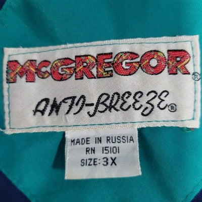 VTG McGregor Green Blue Anti Breeze Hideable Hood Zip Windbreaker Jacket 3X