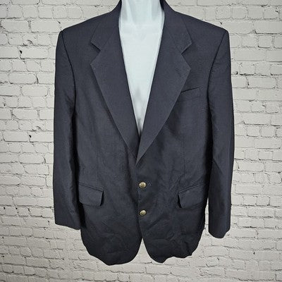 VTG Oscar De La Renta Navy 2 Button Ventless Notch Classic Blazer Sport Coat 42R