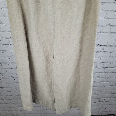 VTG British Khaki Beige 100% Linen Unlined Back Slit Pockets A Line Skirt Size 4