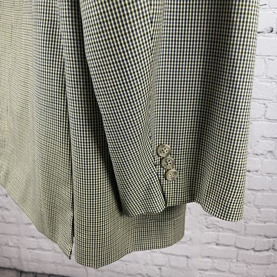 VTG Just Men’s Yellow & Blue Houndstooth 2 Button Blazer Sport Coat Size 44L