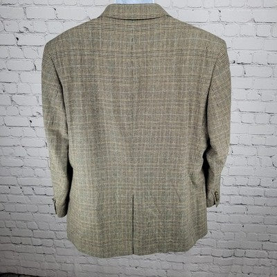 Jos A Bank Tan Silk & Wool Blend Houndstooth Notch Blazer Sport Coat Size 46R