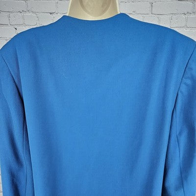 VTG Jones New York Suit Blue 100% Pure Wool 3 Button Collarless Jacket USA 12
