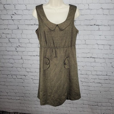 VTG Soda Blu Brown Wool Blend Herringbone Sleeveless Lined Dress USA Medium M