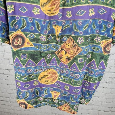 VTG Royal Wear Multicolor 100% Silk Button Up Short Sleeve Shirt Top Size XL