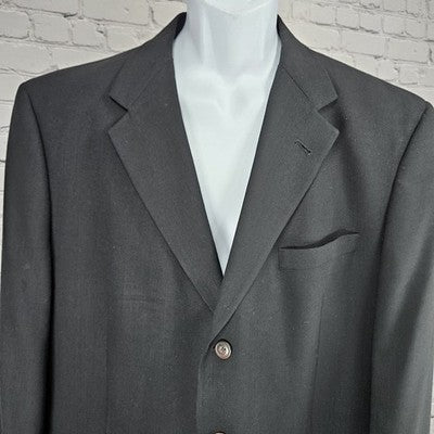 VTG Austin Reed Black 100% Wool 3 Button Ventless Blazer Sport Coat USA 44R